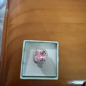 Ross-Simons Pink and Silver Cocktail Ring with Halo Setting size 5